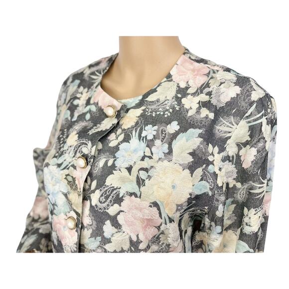 Vintage 80s Worthington Pearl Button Floral Blazer Jacket Embroidered Size 12 - Picture 6 of 8